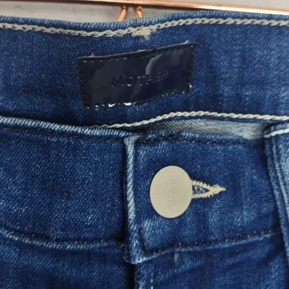 MOTHER The Mid Rise Dazzler Crop Fray Jeans In Squeeze It Size 25